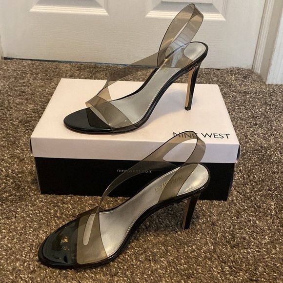 Nine West Ilene Dress Sandals Heels Black Transparent Top 4” Heel sz 9 NIB - Picture 5 of 7